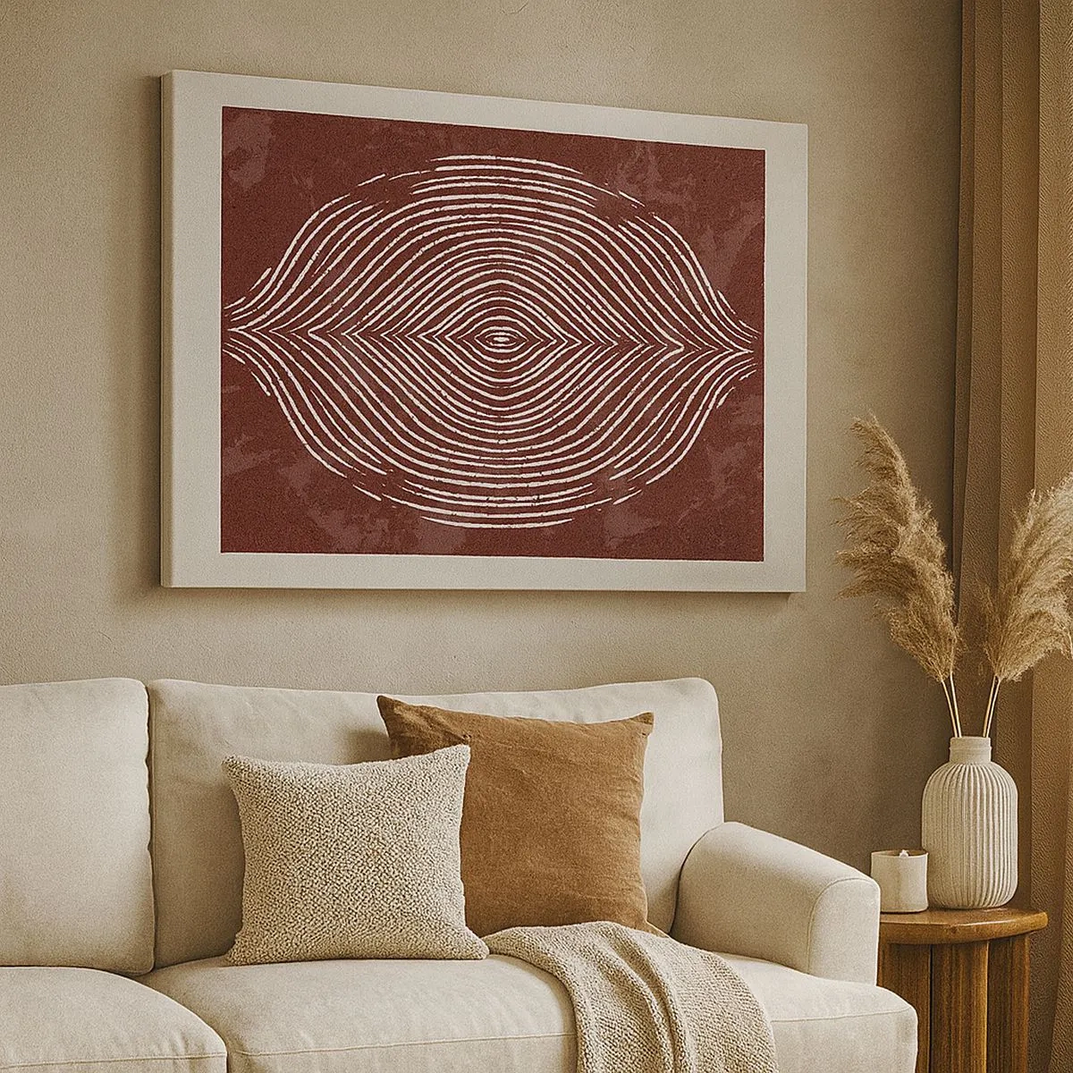 Quadro su tela - Stampe su Tela - Onde simmetriche in linee bianche su sfondo marrone - 70x50cm - Lo spazio parlante - Decorazione murale moderna per soggiorno e camera da letto ARTTOR