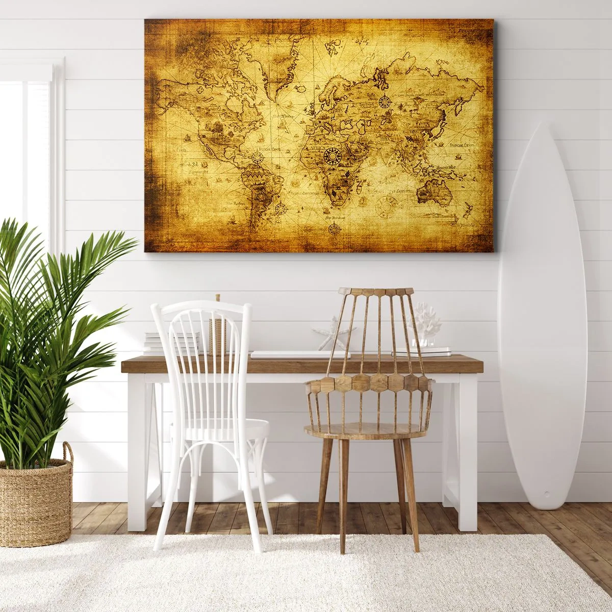 Quadro su tela - Stampe su Tela - Antica mappa del mondo d'epoca - 70x50cm - Questo mondo è strano - Decorazione murale moderna per soggiorno e camera da letto ARTTOR