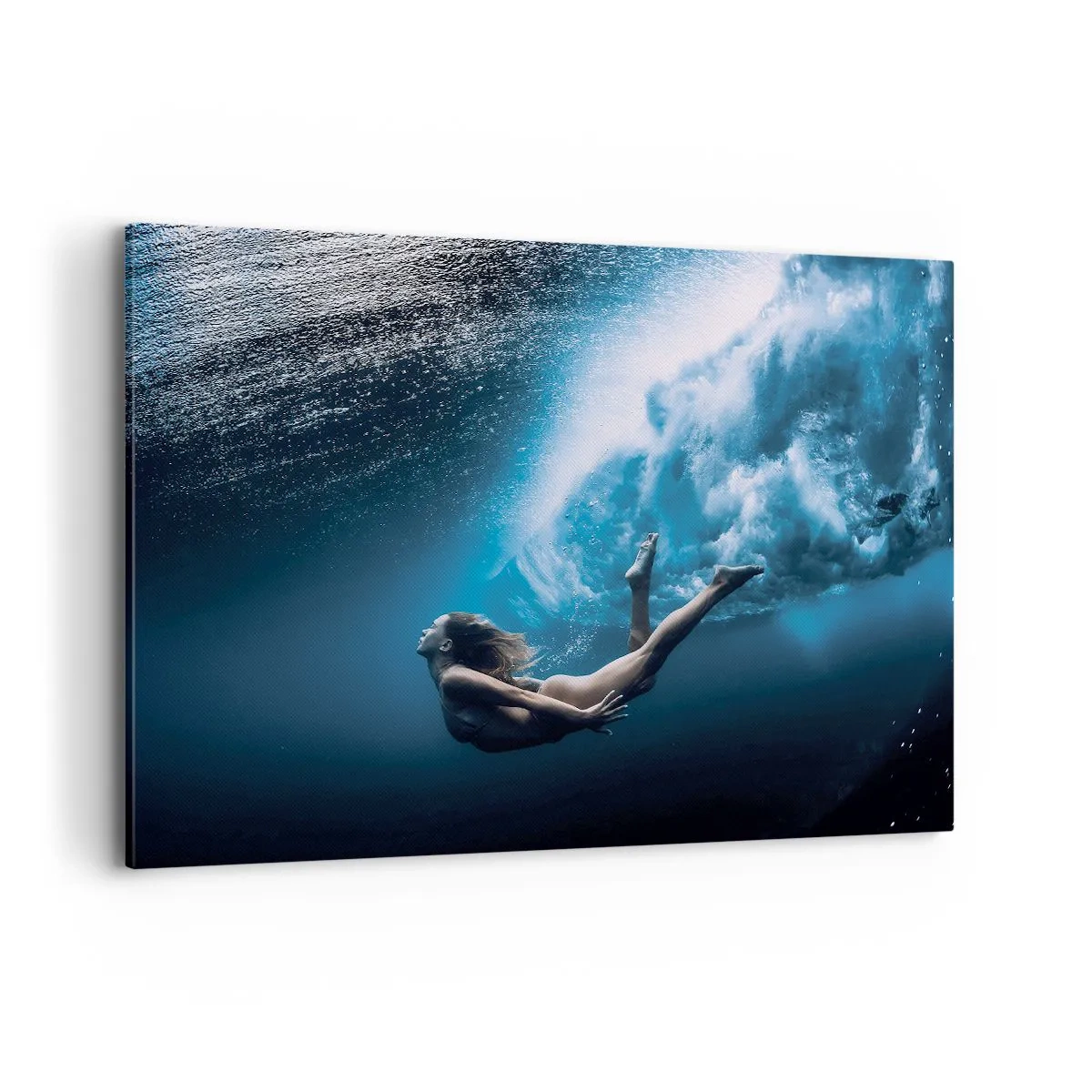 Quadro su tela - Stampe su Tela - Ripresa subacquea con una donna e bolle d'aria - 120x80cm - Moderna sirena - Decorazione murale moderna per soggiorno e camera da letto ARTTOR