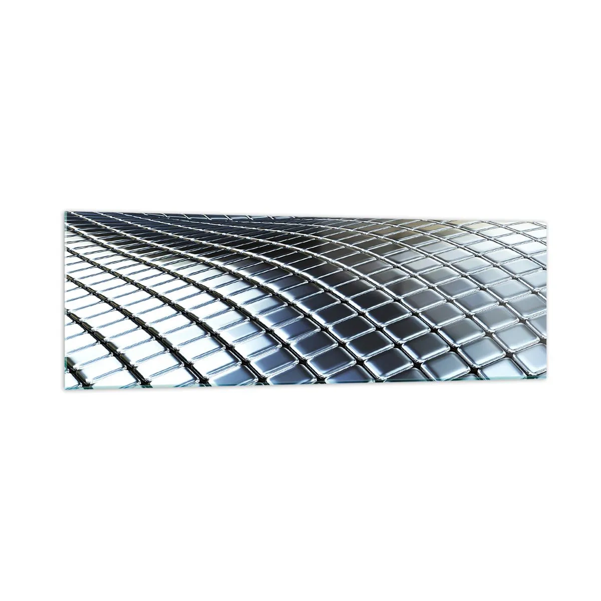 Quadro su vetro - Struttura moderna realizzata con quadrati metallici - 160x50cm - Onda metallica argentea - Decorazione murale moderna per soggiorno e camera da letto ARTTOR