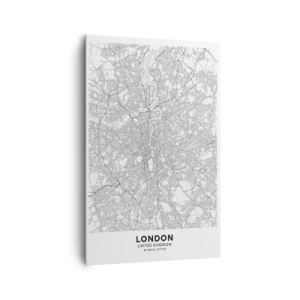 Quadro su tela - Stampe su Tela - Una mappa della città minimalista nei toni del grigio - 80x120cm - Mappa del labirinto di Londra - Decorazione murale moderna per soggiorno e camera da letto ARTTOR