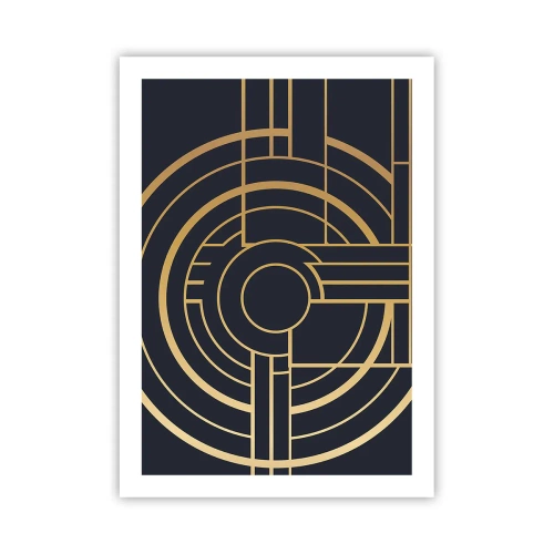 Poster - Motivo geometrico Art Déco con elementi dorati su sfondo scuro - 50x70cm - Il giro delle cose - Decorazione murale moderna per soggiorno e camera da letto ARTTOR