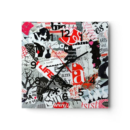 Orologio da parete - Orologio in Vetro - Collage hipster - 30x30 cm