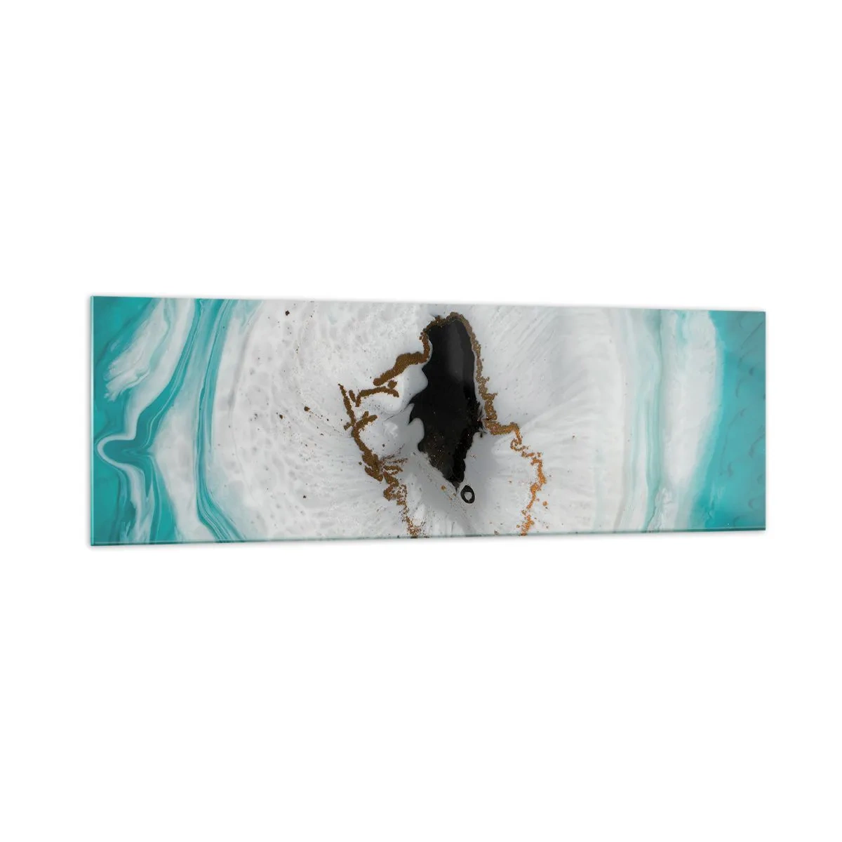 Quadro su vetro - Motivo geode astratto nelle tonalità del turchese, bianco e oro - 160x50cm - Penetrare all'interno - Decorazione murale moderna per soggiorno e camera da letto ARTTOR