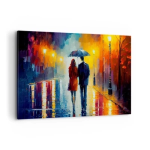 Quadro su tela - Stampe su Tela - Una coppia sotto un ombrello che cammina attraverso una colorata città notturna - 120x80cm - Insieme la notte è colorata - Decorazione murale moderna per soggiorno e camera da letto ARTTOR