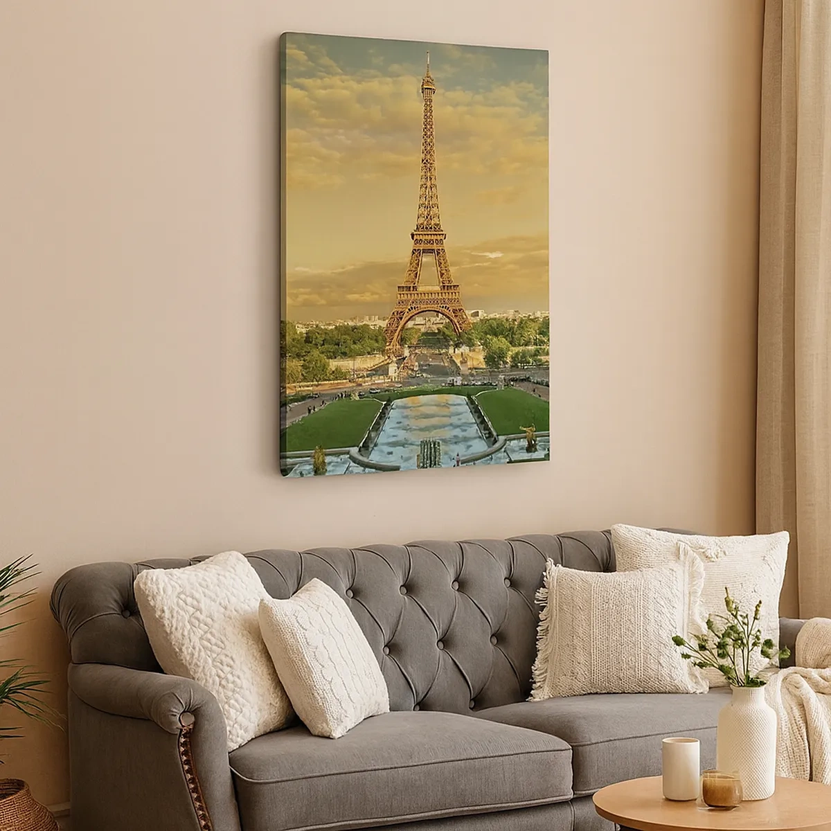 Quadro su tela - Stampe su Tela - La Torre Eiffel a Parigi al tramonto - 50x70cm - La regina di Parigi - Decorazione murale moderna per soggiorno e camera da letto ARTTOR