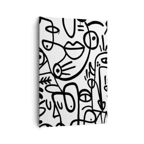 Quadro su tela - Stampe su Tela - Disegni astratti in bianco e nero con motivi facciali - 70x100cm - Volti e miraggi - Decorazione murale moderna per soggiorno e camera da letto ARTTOR