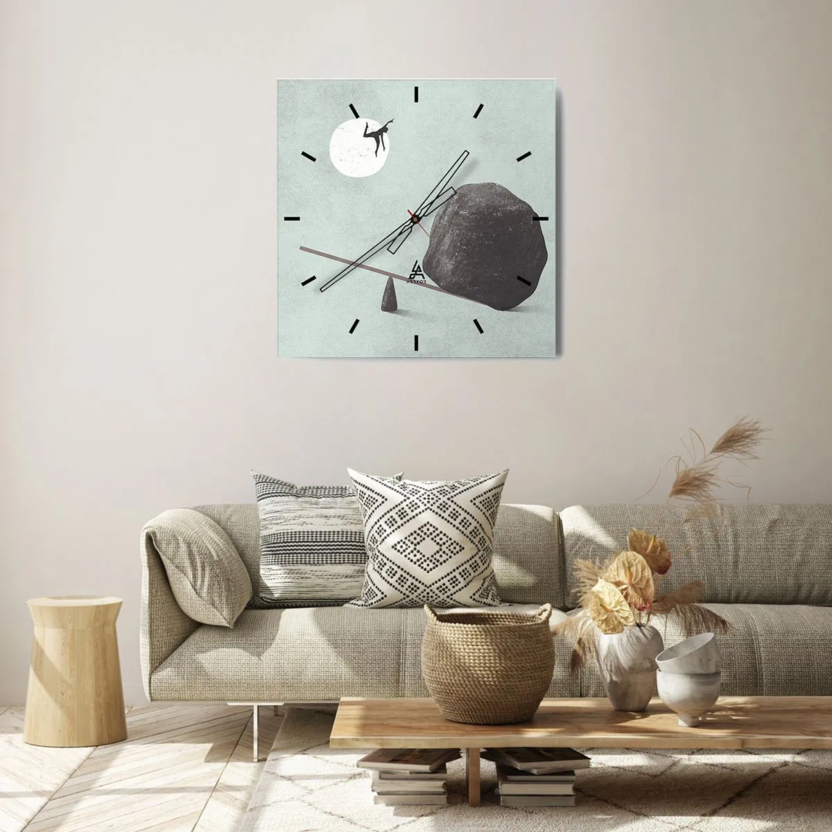Orologio da parete - Orologio in Vetro - Una scena simbolica con una figura in equilibrio su uno sfondo di cielo luminoso. - 30x30cm - Sogno adempiuto - Decorazione murale moderna per soggiorno e camera da letto ARTTOR