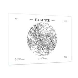 Quadro su vetro - Firenze sotto forma di mappa stilizzata con una rete di strade - 100x70cm - Anatomia di Firenze - Decorazione murale moderna per soggiorno e camera da letto ARTTOR