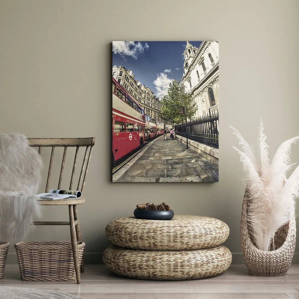 Quadro su tela - Stampe su Tela - Via di Londra in grigio e rosso - 45x80 cm