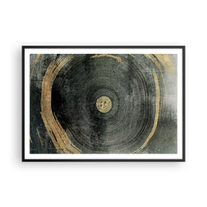 Poster in cornice nera - Cerchi concentrici con accenti dorati - 100x70cm - Cambiamento e persistenza - Decorazione murale moderna per soggiorno e camera da letto ARTTOR