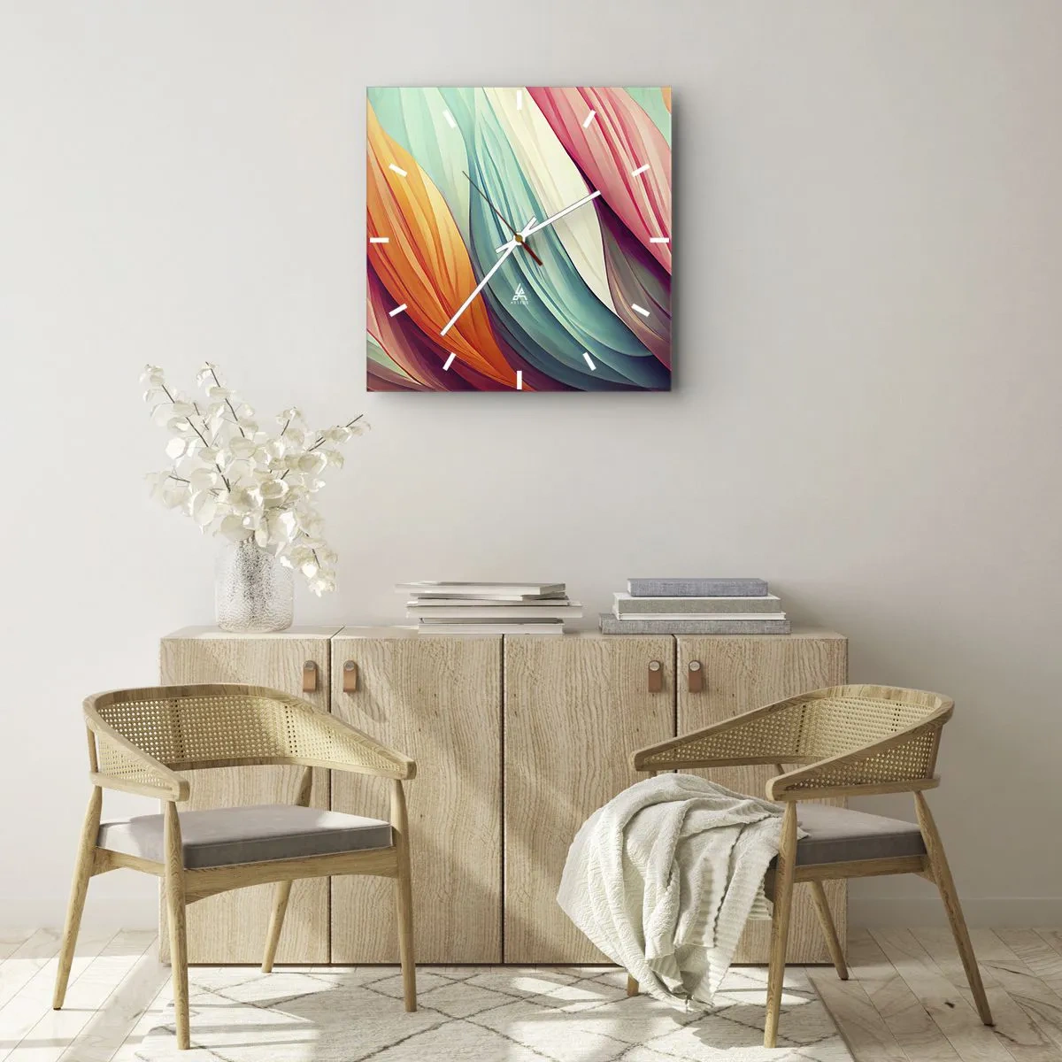 Orologio da parete - Orologio in Vetro - Intreccio arcobaleno - 40x40 cm