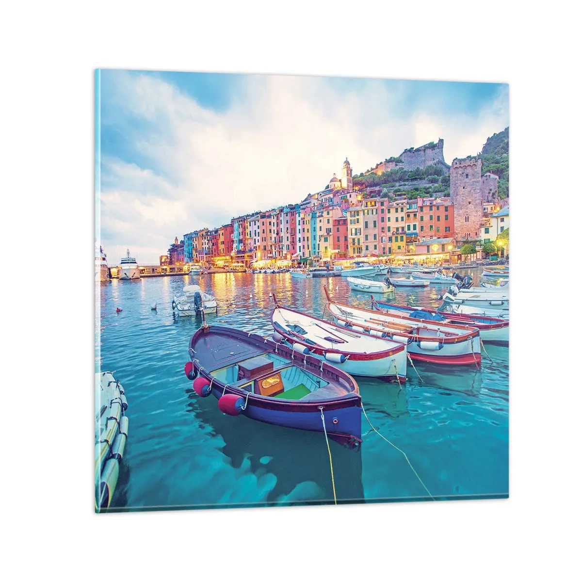 Quadro su vetro - Sera colorata nel porto - 40x40 cm