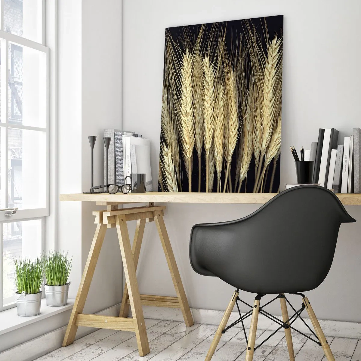 Quadro su vetro - Grana dai toni caldi su sfondo nero - 50x70cm - Magia rustica - Decorazione murale moderna per soggiorno e camera da letto ARTTOR