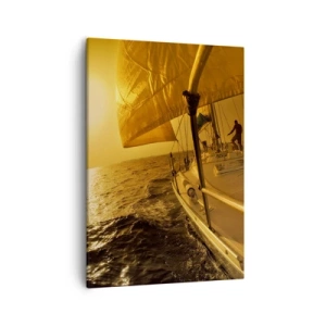 Quadro su tela - Stampe su Tela - Barca a vela in mare al tramonto, bagliore dorato. - 50x70cm - Serata dorata dopo un giorno multicolore - Decorazione murale moderna per soggiorno e camera da letto ARTTOR