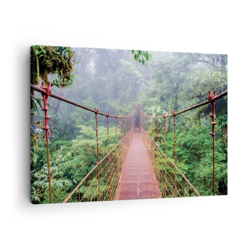 Quadro su tela - Stampe su Tela - Un ponte sospeso in una giungla tropicale circondato dalla nebbia - 70x50cm - Sospeso sopra gli alberi - Decorazione murale moderna per soggiorno e camera da letto ARTTOR