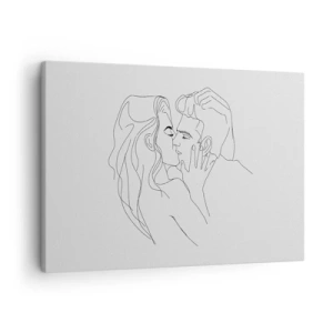 Quadro su tela - Stampe su Tela - Il contorno di una coppia che si bacia su uno sfondo chiaro - 70x50cm - La stessa linea - Decorazione murale moderna per soggiorno e camera da letto ARTTOR