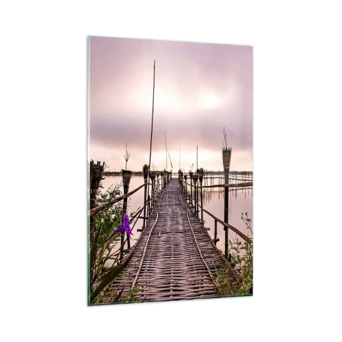 Quadro su vetro - Ponte di bambù sull'acqua all'alba - 80x120cm - Pace e silenzio dell'Asia - Decorazione murale moderna per soggiorno e camera da letto ARTTOR