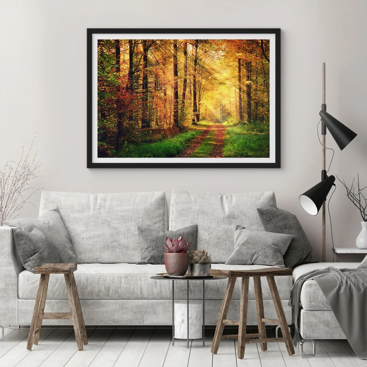 Poster in cornice nera - Il silenzio d'oro del bosco - 91x61 cm