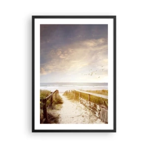 Poster in cornice nera - Sentiero per la spiaggia al tramonto con uccelli che volano - 50x70cm - Spazio di pace - Decorazione murale moderna per soggiorno e camera da letto ARTTOR