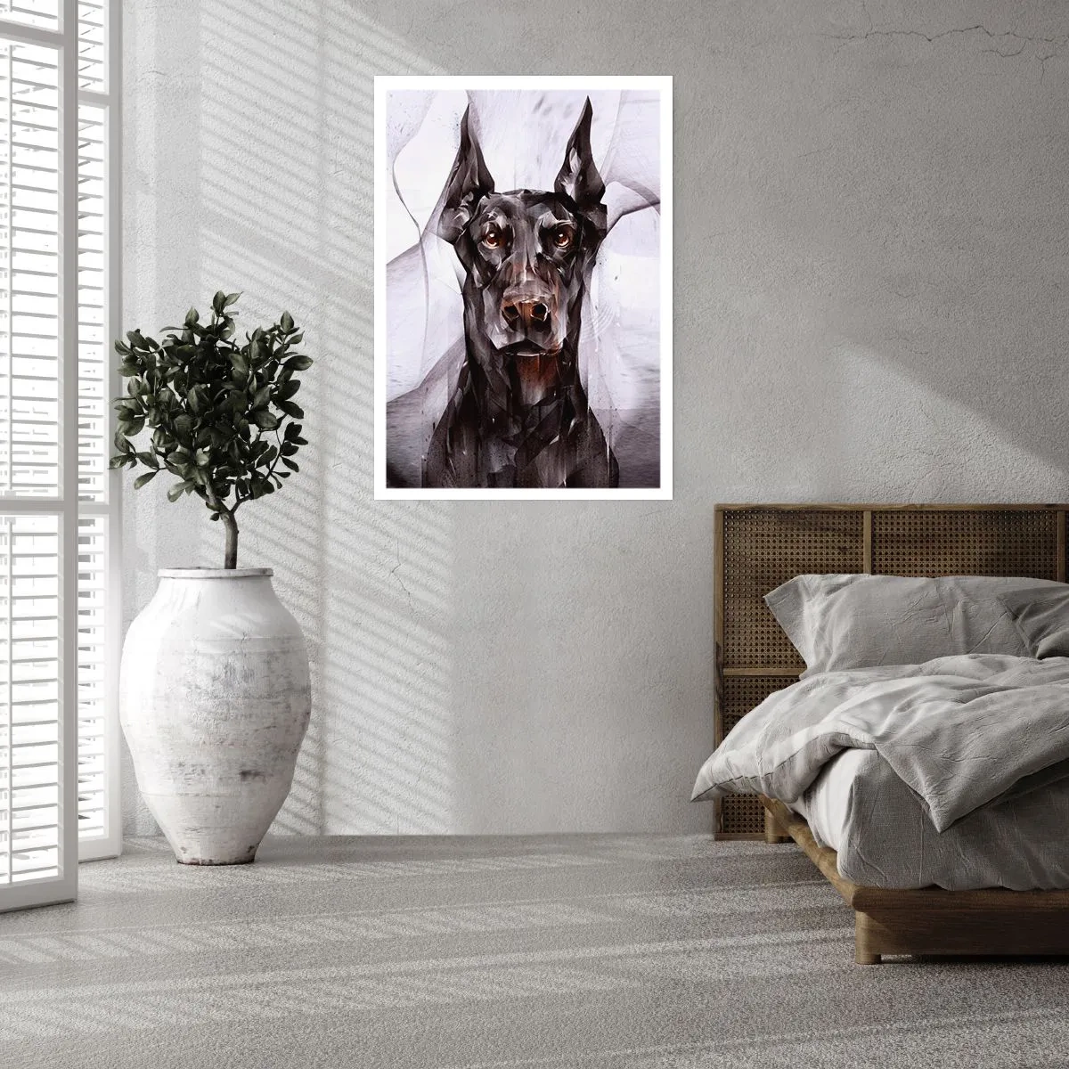 Poster - Ritratto artistico di un cane nero in stile geometrico - 50x70cm - Nobili natali - Decorazione murale moderna per soggiorno e camera da letto ARTTOR