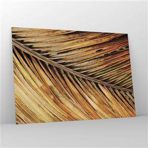 Quadro su vetro - Primo piano di foglie di palma secche e dorate - 100x70cm - Oro di cocco - Decorazione murale moderna per soggiorno e camera da letto ARTTOR