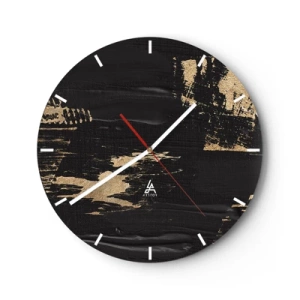 Orologio da parete - Orologio in Vetro - Sfondo nero con pennellate dorate dinamiche - 30x30cm - Tracce del contatto - Decorazione murale moderna per soggiorno, cucina e camera da letto ARTTOR