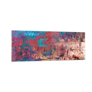 Quadro su vetro - Una composizione astratta con un mix di colori intensi. - 140x50cm - Memoria e dimenticanza - Decorazione murale moderna per soggiorno e camera da letto ARTTOR