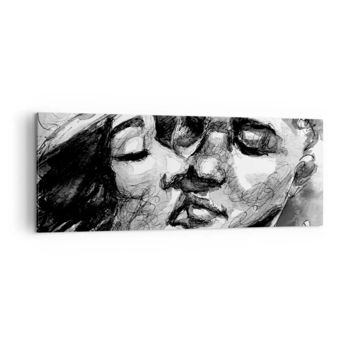 Quadro su tela - Stampe su Tela - Un acquerello in bianco e nero che raffigura un momento intimo tra due persone. - 140x50cm - Un attimo di tenerezza - Decorazione murale moderna per soggiorno e camera da letto ARTTOR
