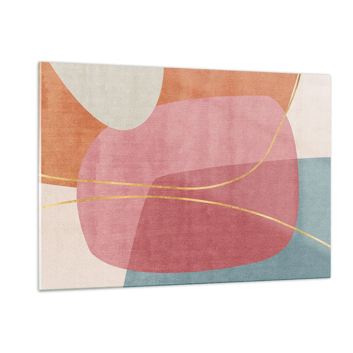 Quadro su vetro - Forme pastello con linee dorate intersecanti - 120x80cm - Composizione pastello con filo dorato - Decorazione murale moderna per soggiorno e camera da letto ARTTOR