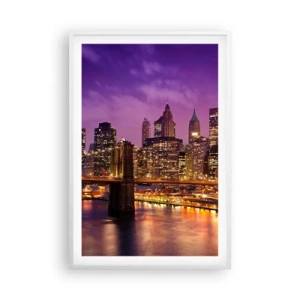 Poster in cornice bianca - Manhattan in viola e oro - 61x91 cm