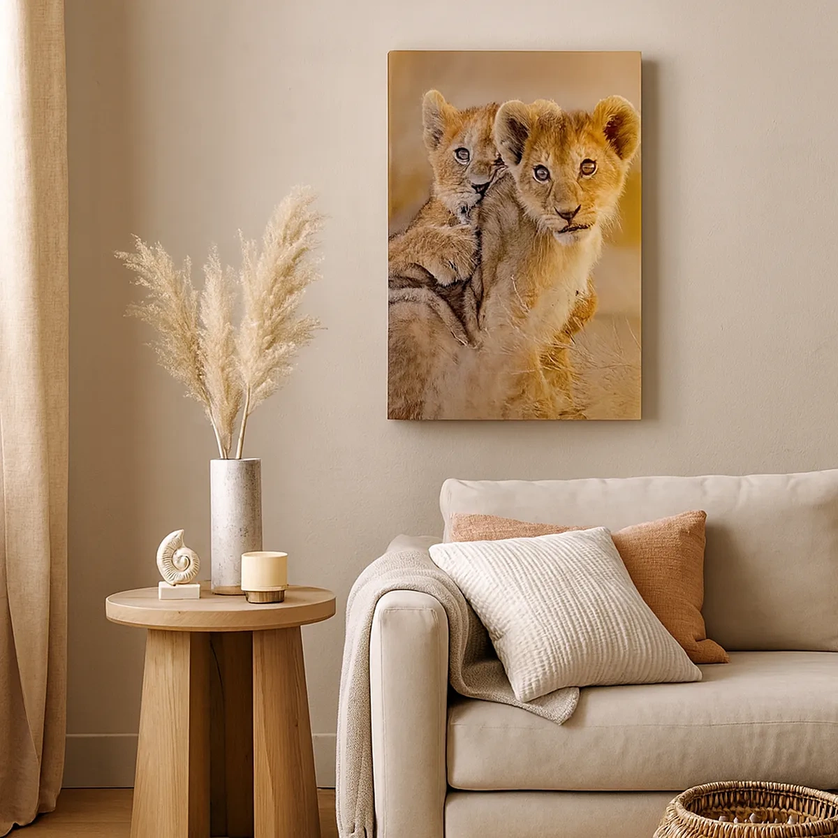 Quadro su tela - Stampe su Tela - Adorabili cuccioli di leone nel loro ambiente naturale - 50x70cm - Non disturbare! Giochiamo - Decorazione murale moderna per soggiorno e camera da letto ARTTOR