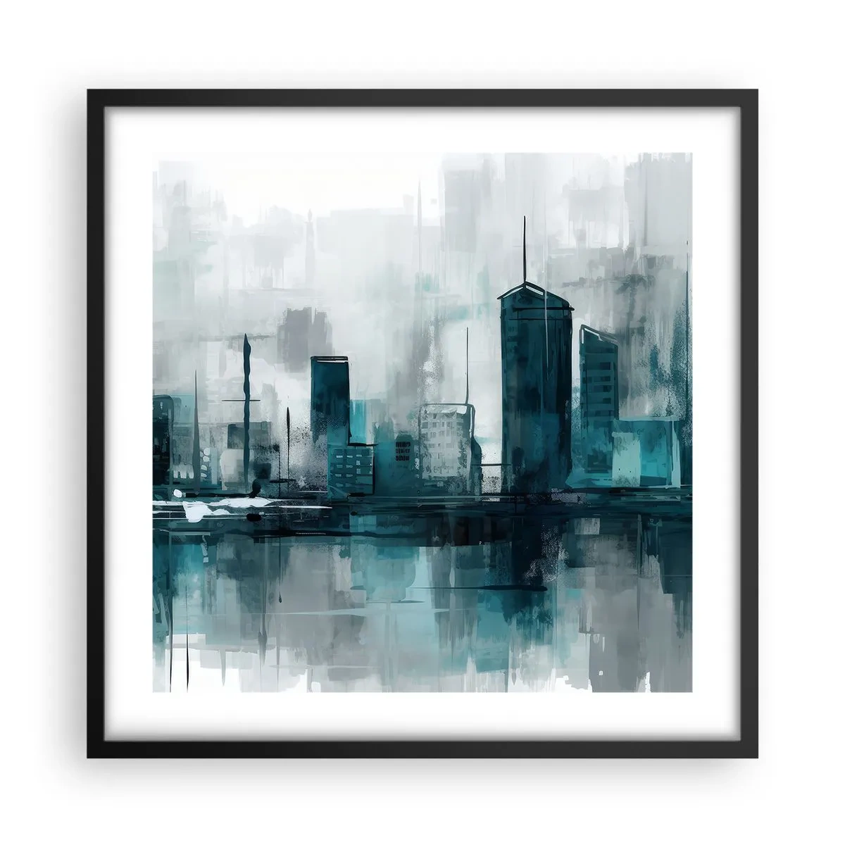 Poster in cornice nera - La città al colore della pioggia - 50x50 cm