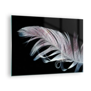 Quadro su vetro - Una piuma delicata su uno sfondo nero in un approccio artistico - 70x50cm - Pensa al tocco - Decorazione murale moderna per soggiorno e camera da letto ARTTOR