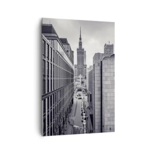 Quadro su tela - Stampe su Tela - Panorama di Varsavia con vista sul Palazzo della Cultura e sugli edifici circostanti - 70x100cm - La valle di Varsavia - Decorazione murale moderna per soggiorno e camera da letto ARTTOR