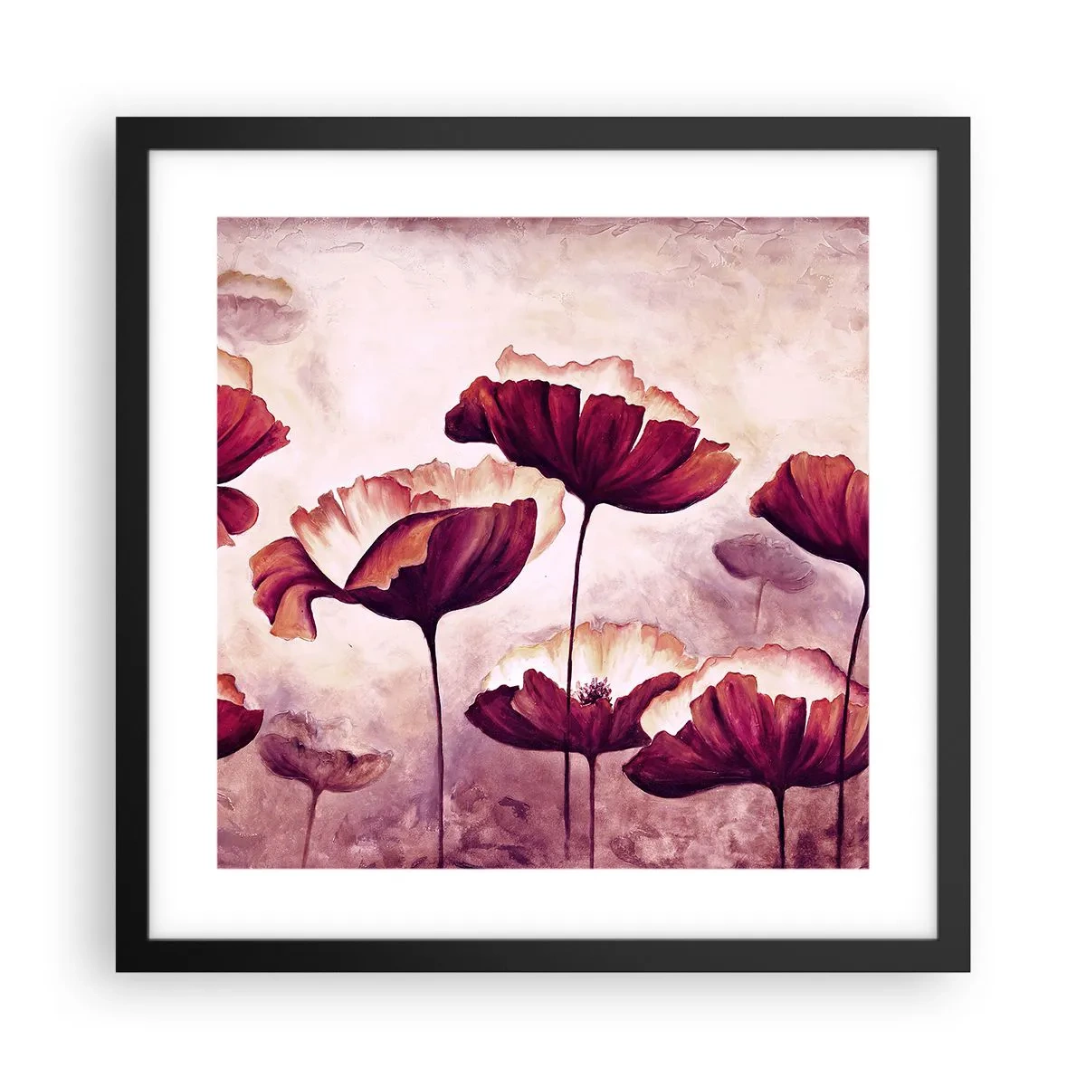 Poster in cornice nera - Petalo rosso e bianco - 40x40 cm