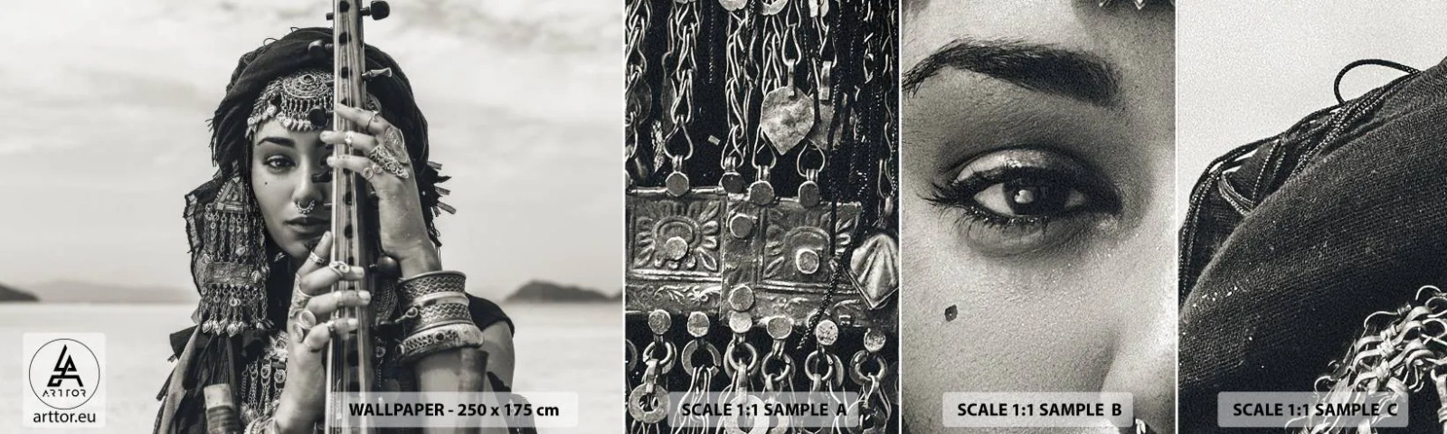 Campione Di Fotomurale Standard Eco - La musica dell'oriente - Donna, Boho, Gioielleria - 100x30 cm