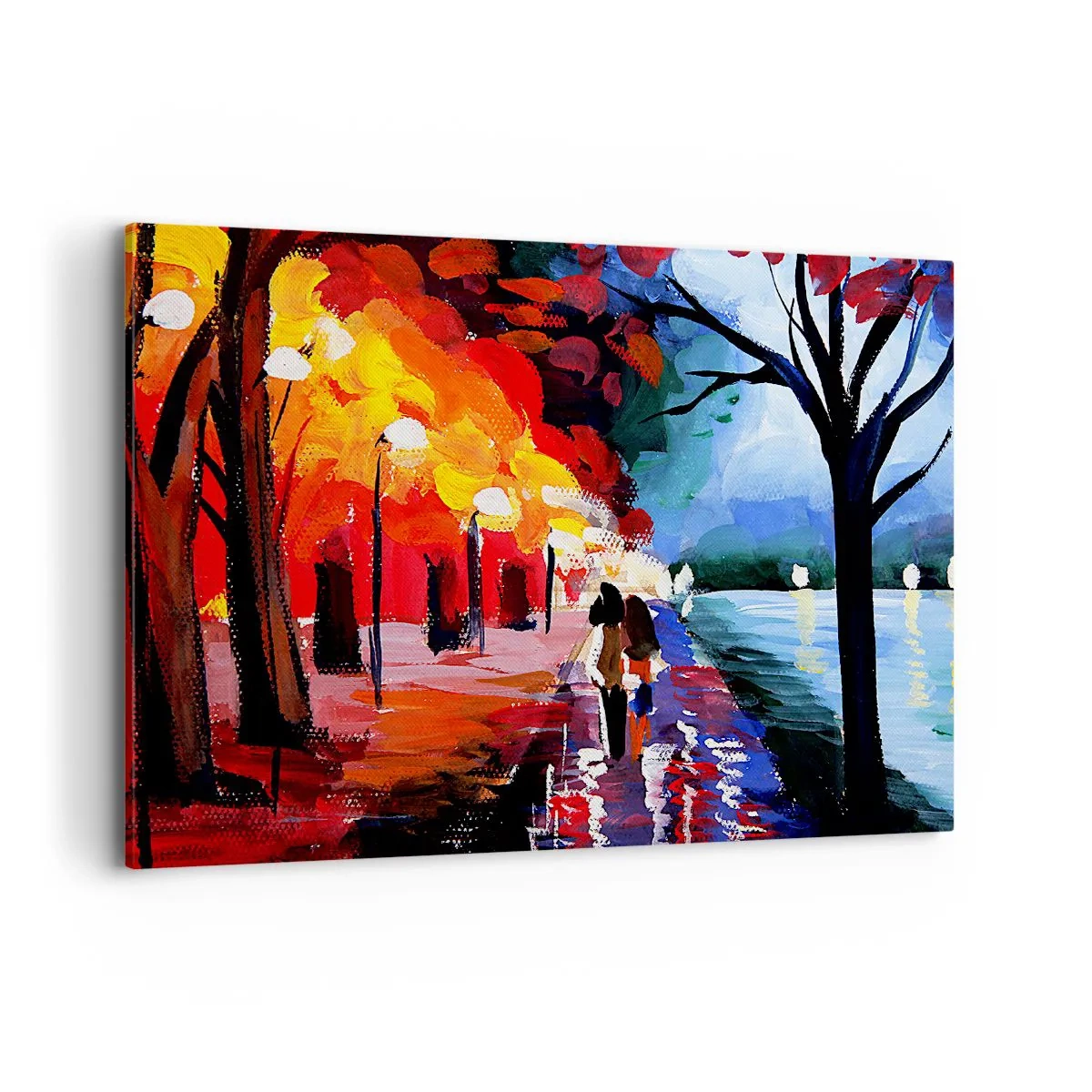 Quadro su tela - Stampe su Tela - Una passeggiata autunnale lungo il sentiero che domina l'acqua - 100x70cm - Autunno infuocato nel parco - Decorazione murale moderna per soggiorno e camera da letto ARTTOR