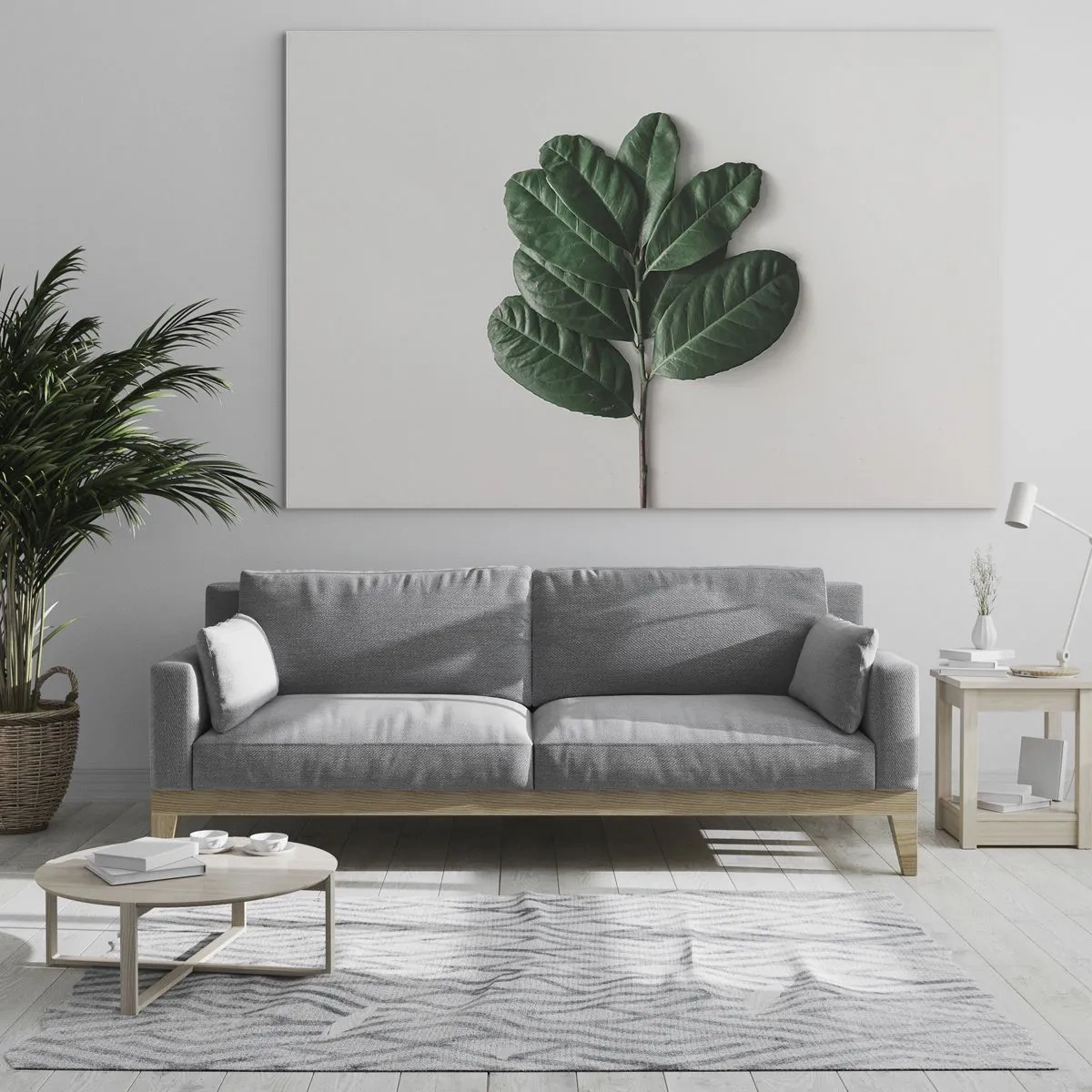 Quadro su vetro - Un ramo con foglie verdi su uno sfondo chiaro - 100x70cm - Il disegno della natura stessa - Decorazione murale moderna per soggiorno e camera da letto ARTTOR