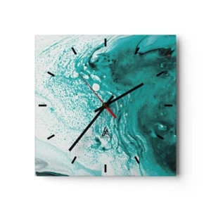 Orologio da parete - Orologio in Vetro - Composizione astratta in tonalità turchesi su sfondo bianco - 30x30cm - Sciogliendosi nel bianco e nel turchese - Decorazione murale moderna per soggiorno e camera da letto ARTTOR