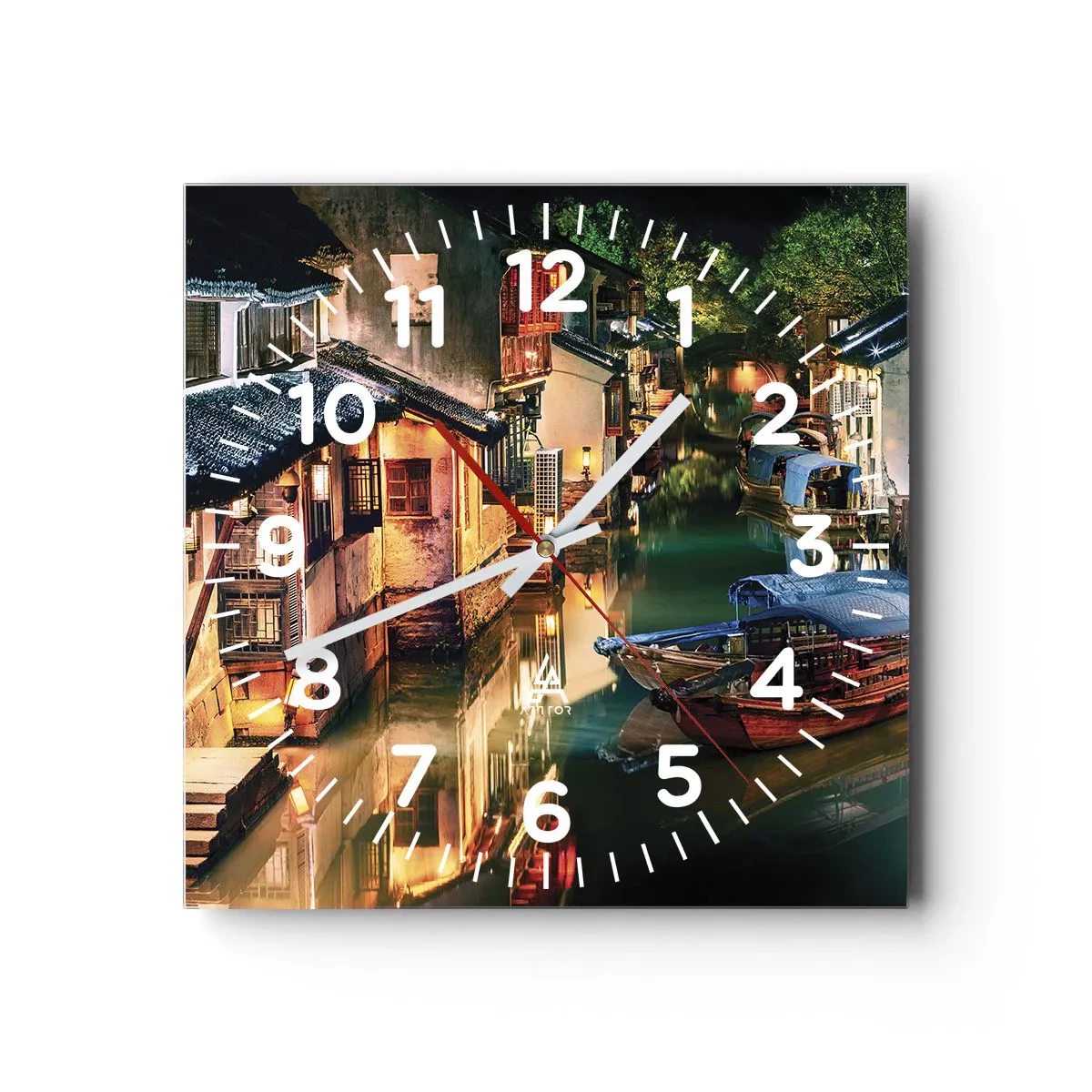 Orologio da parete - Orologio in Vetro - Sera in una via cinese - 30x30 cm