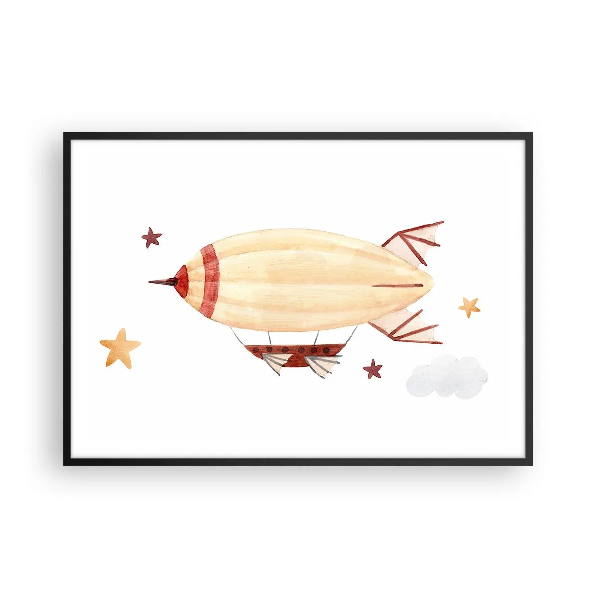 Poster in cornice nera - Un dirigibile dipinto a mano su uno sfondo di stelle - 100x70cm - Nave volante - Decorazione murale moderna per soggiorno e camera da letto ARTTOR