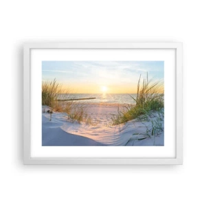 Poster in cornice bianca - Rumore del mare, uccelli che cantano, spiaggia selvatica tra i cespugli... - 40x30 cm