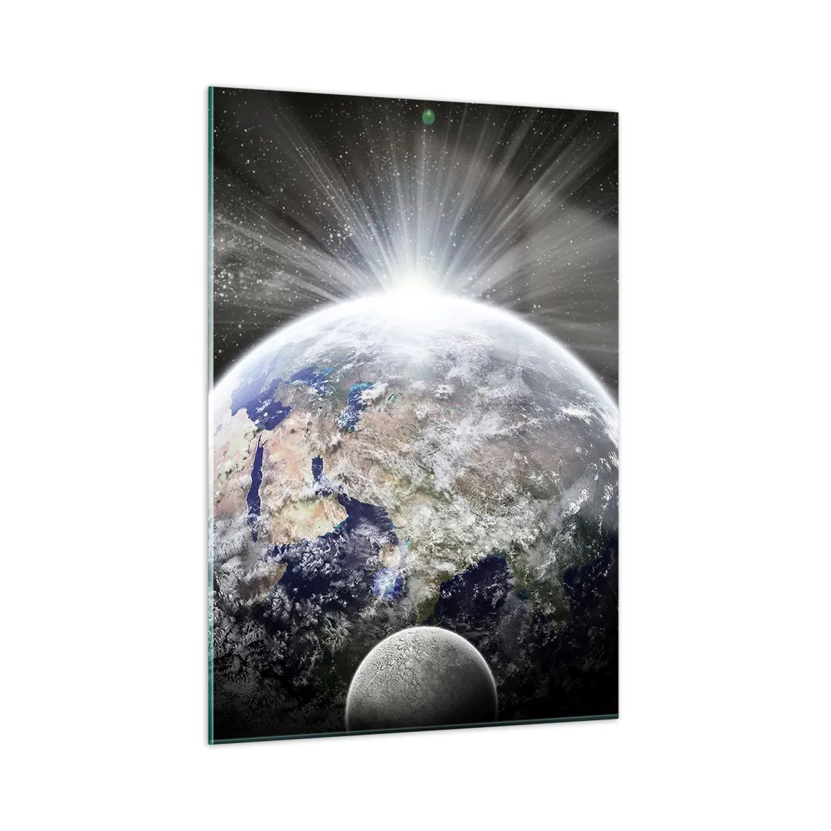 Quadro su vetro - La Terra e la Luna in uno scenario spaziale - 50x70cm - In pieno splendore - Decorazione murale moderna per soggiorno e camera da letto ARTTOR