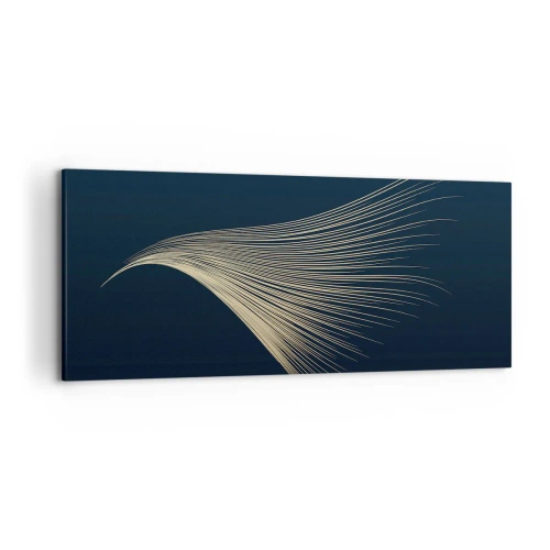 Quadro su tela - Stampe su Tela - Una delicata linea simile a una piuma su uno sfondo blu navy - 120x50cm - Come un capello d'angelo - Decorazione murale moderna per soggiorno e camera da letto ARTTOR