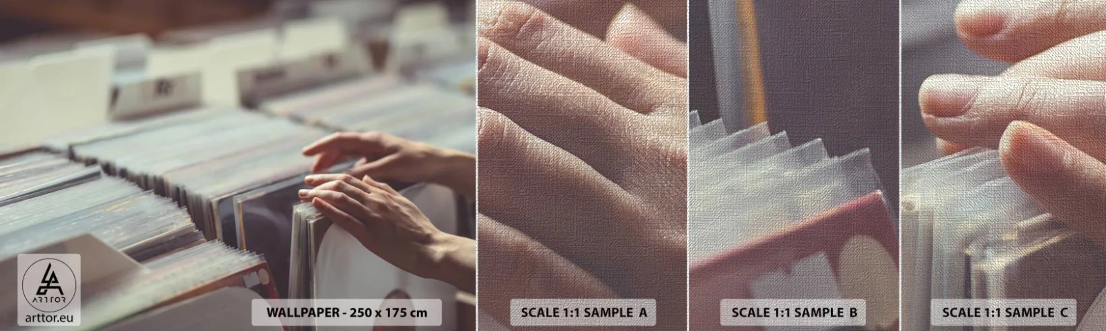 Campione di Fotomurale Premium Canvas - Alla ricerca di emozioni - Vinile, Musica, Negozio di musica - 100x30 cm