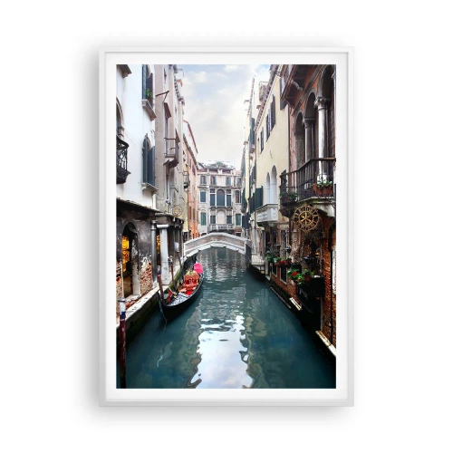 Poster in cornice bianca - Paesaggio veneziano con gondola e ponte - 70x100 cm