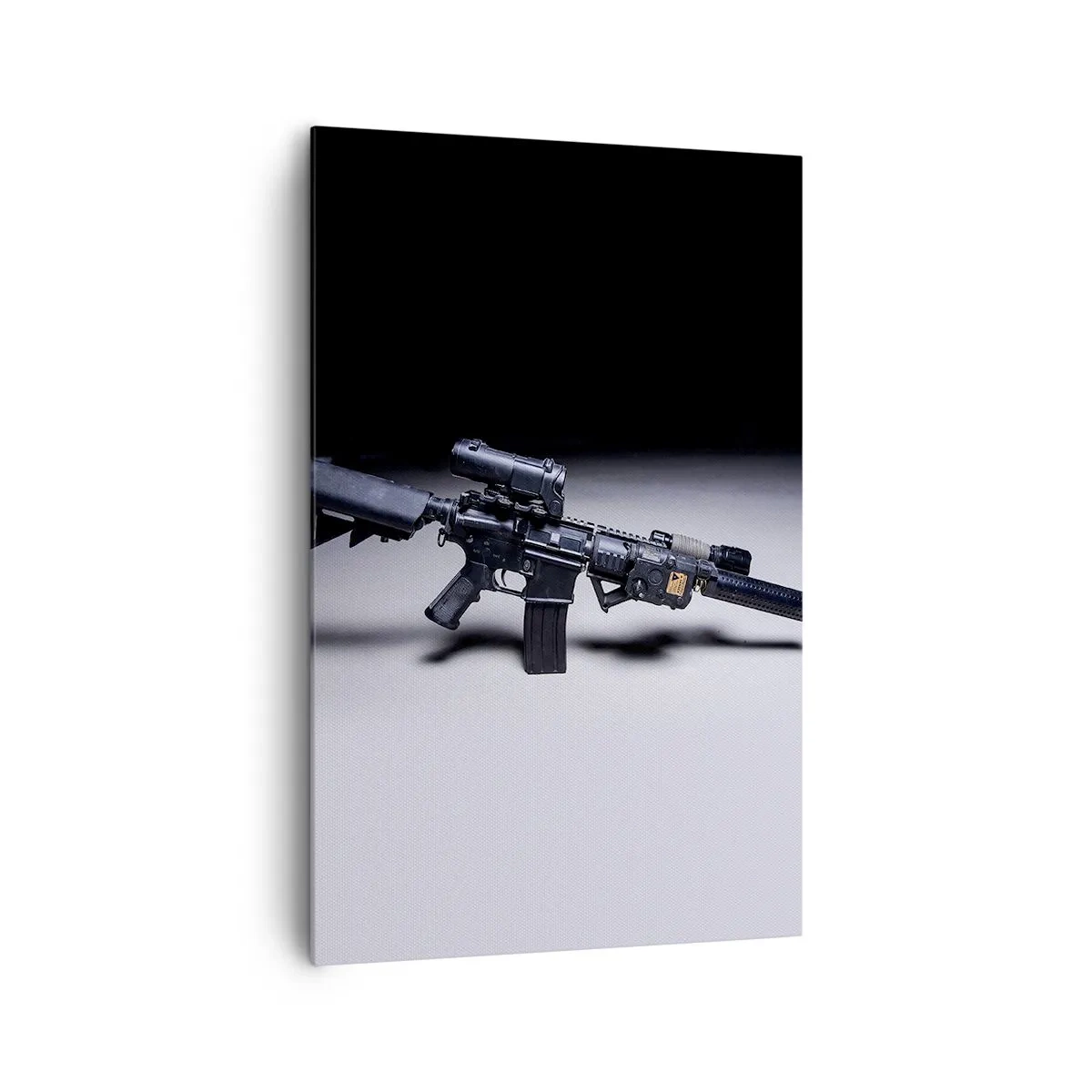 Quadro su tela - Stampe su Tela - Un fucile moderno in nero su sfondo scuro - 80x120cm - l cavaliere oscuro - Decorazione murale moderna per soggiorno e camera da letto ARTTOR