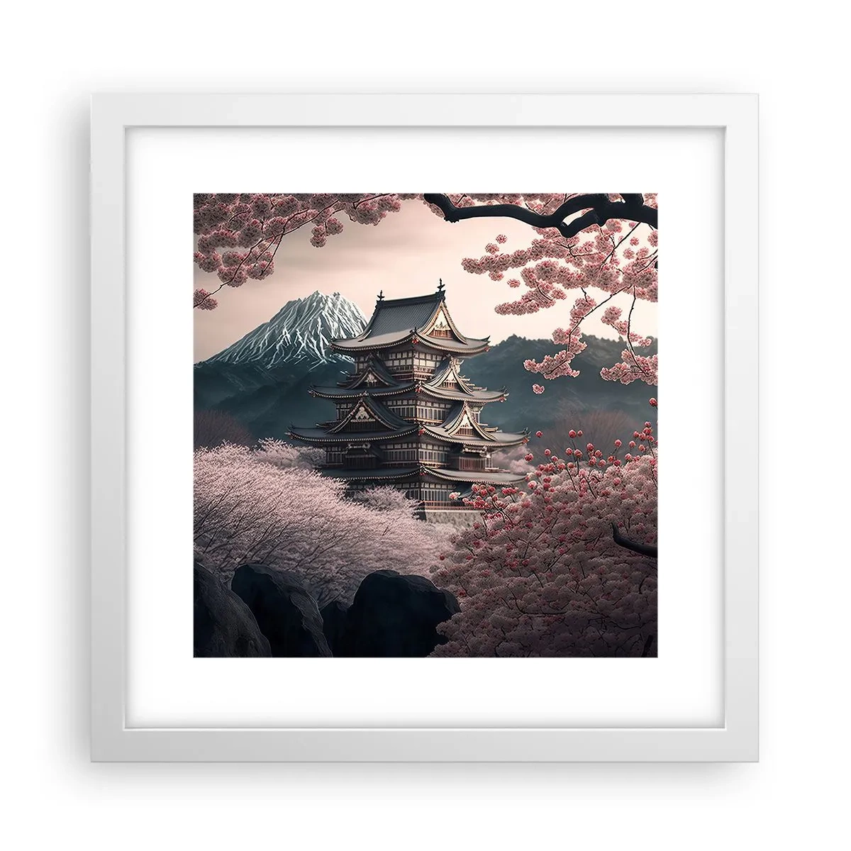 Poster in cornice bianca - Il Paese dei ciliegi in fiore - 30x30 cm