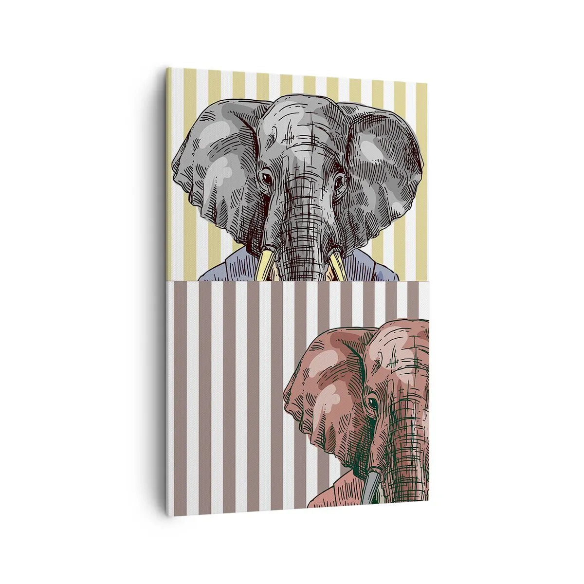 Quadro su tela - Stampe su Tela - Un elefante in abito su uno sfondo di strisce beige - 80x120cm - Elegante di natura - Decorazione murale moderna per soggiorno e camera da letto ARTTOR